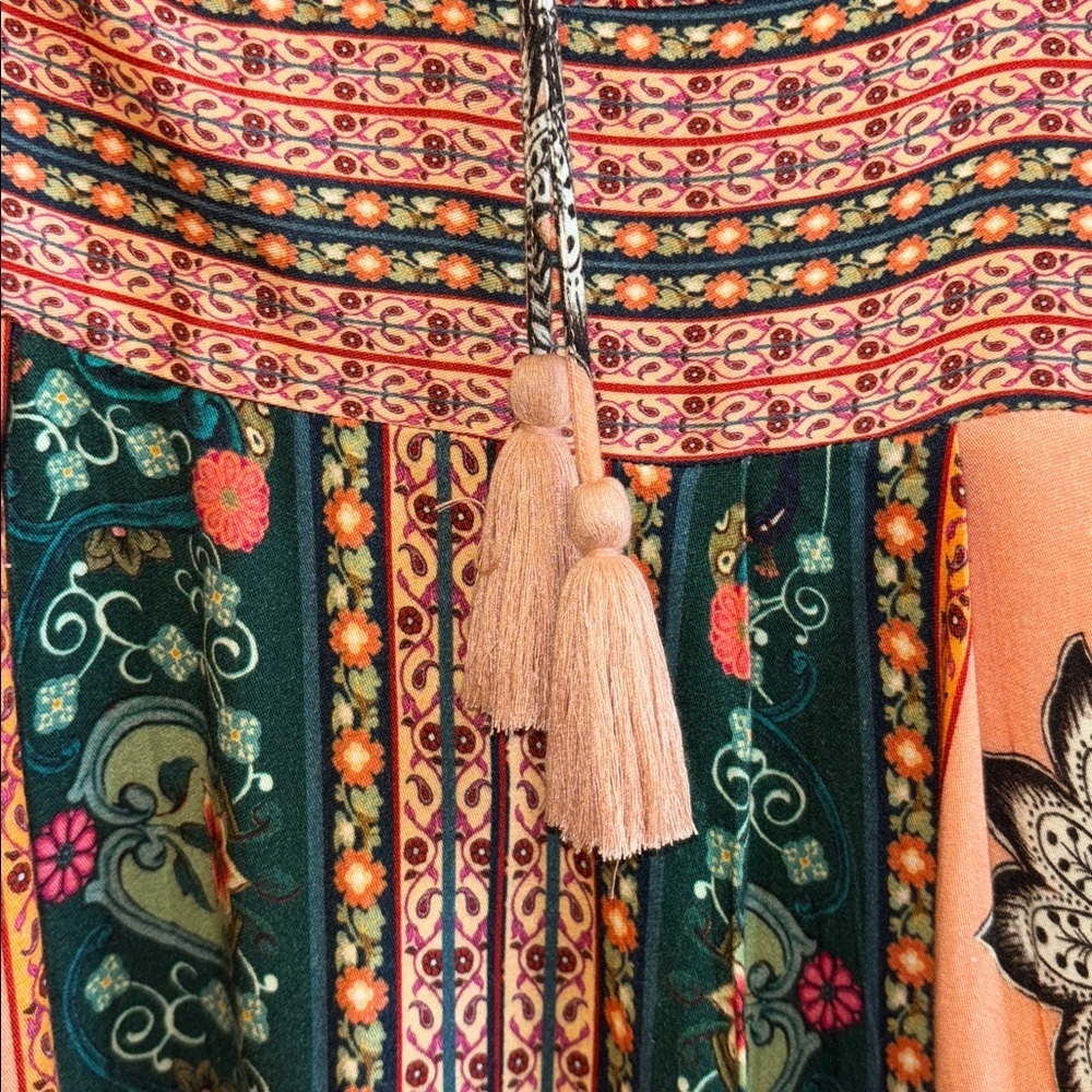 FARM RIO FOR ANTHROPOLOGY TOPANGA BOHO HIPPIE MINI MULTICOLORED FLORAL DRESS SM - Picture 4 of 14